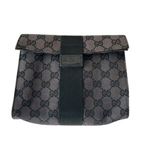 GUCCI 039 0092 001998 GG Canvas Pouch Clutch Bag Black Vintage Logo